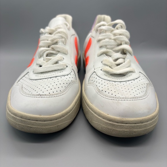 Veja x Madewell V-10 Leather Sneakers Women’s Size 6 Lilac Neon Orange Leather - Picture 2 of 10